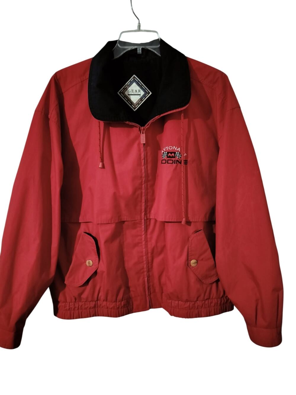 M1235)Vtg 90s Gear for Sports XL Daytona Red Full Zip Windbreaker Racing Jacket